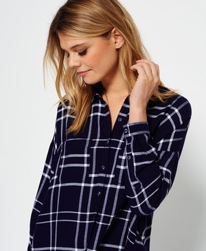 Superdry Mariner Check Boyfriend Női Ing Sötétkék | JXIAG8317